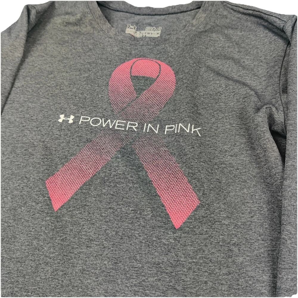 Under Armour HeatGear Shirt Womens Small Gray Power In Pink Long Sleeve Athletic - Picture 5 of 10